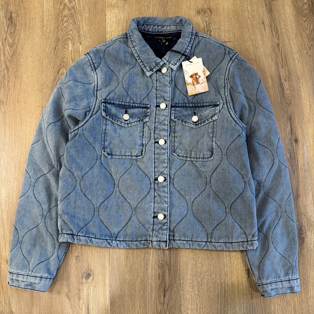 Sincerely Jules Quilted Denim Shacket Blue Medium Wash Women's Medium NWT